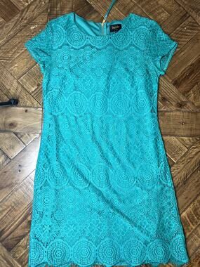 Laundry by Shelli Segal Turquoise Circle Lace Shift Dress Sz 6